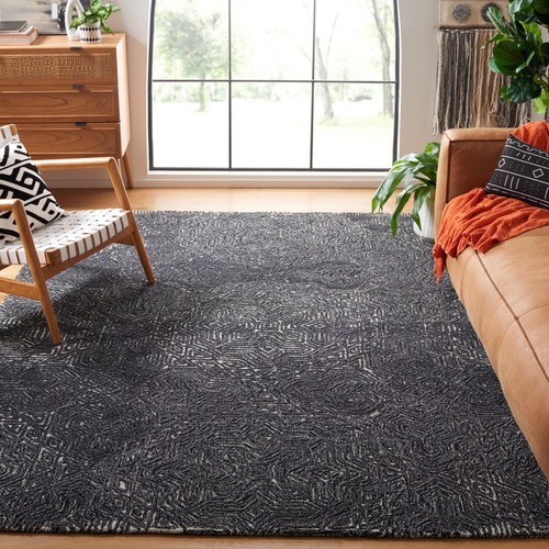 Micro-Loop Collection Area Rug - 8' x 10', Ivory & Black, Handmade Wool, Idea...