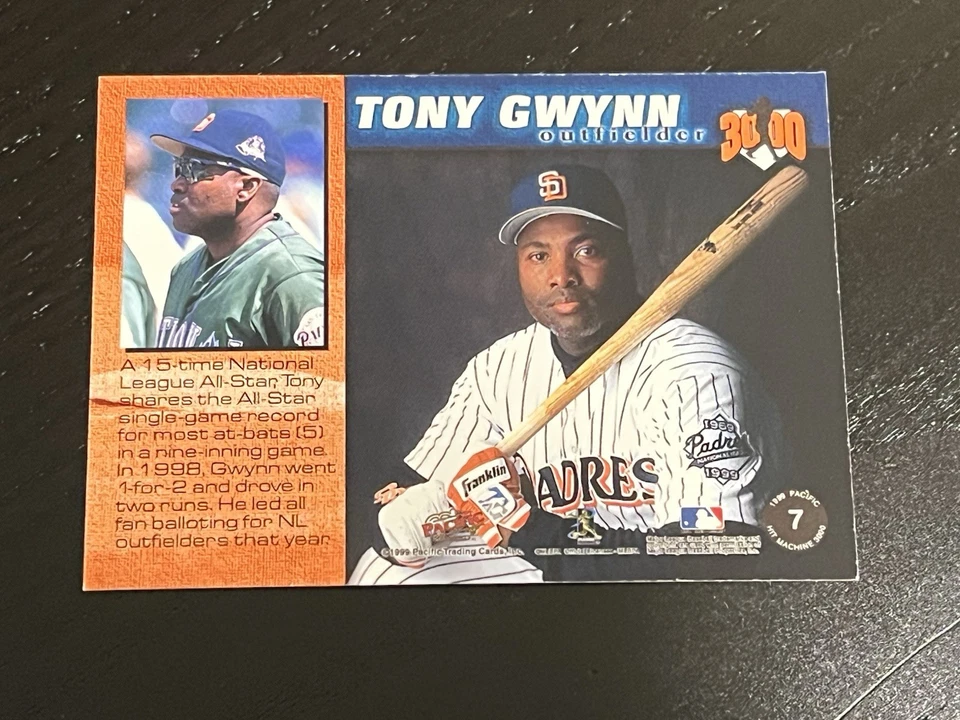 1999 99 PACIFIC OMEGA HIT MACHINE 3000 TONY GWYNN #7 SERIAL #’d/3000 - Image 2 of 2
