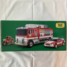 2024 HESS TOY TRUCK 60TH ANNIVERSARY FIRE TRUCK WITH CAR & MOTORCYCLE