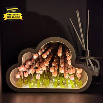 20 Flowers DIY Tulip Mirror Night Light, LED Handmade Tulip Ocean Cloud Lights, 