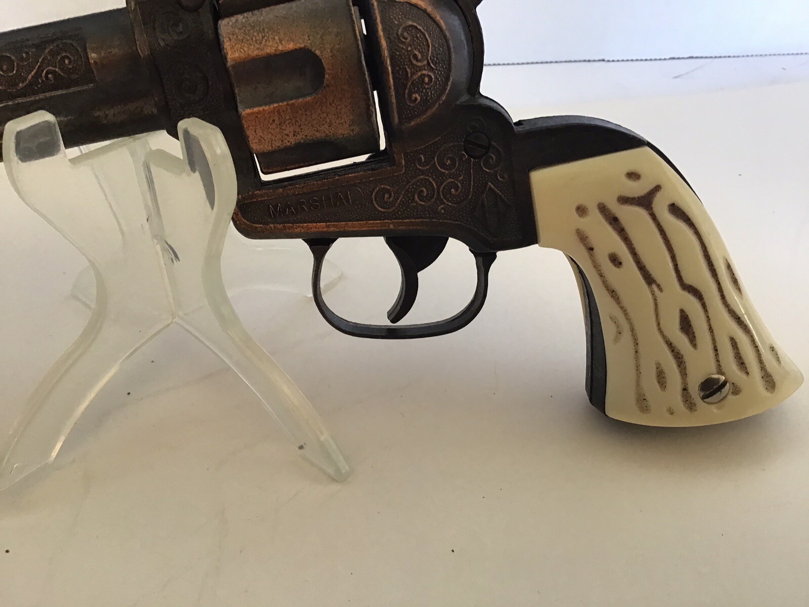 Vintage Bronze Halco Marshal Cap Gun , Bullets, Grips, Works, Excellent