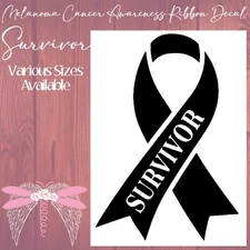 Survivor Melanoma Cancer Awareness Ribbons Black Vinyl Decal Stickers 18 Sizes