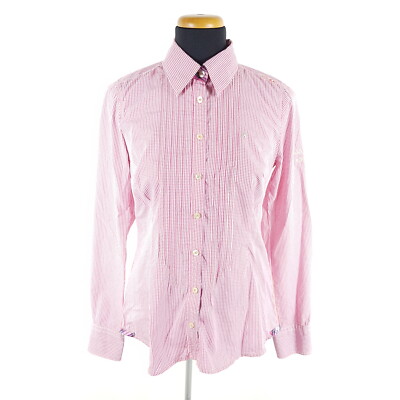 Gaastra Blouse Womens S Pink White Long Sleeve Plaid Collared Shirt Top