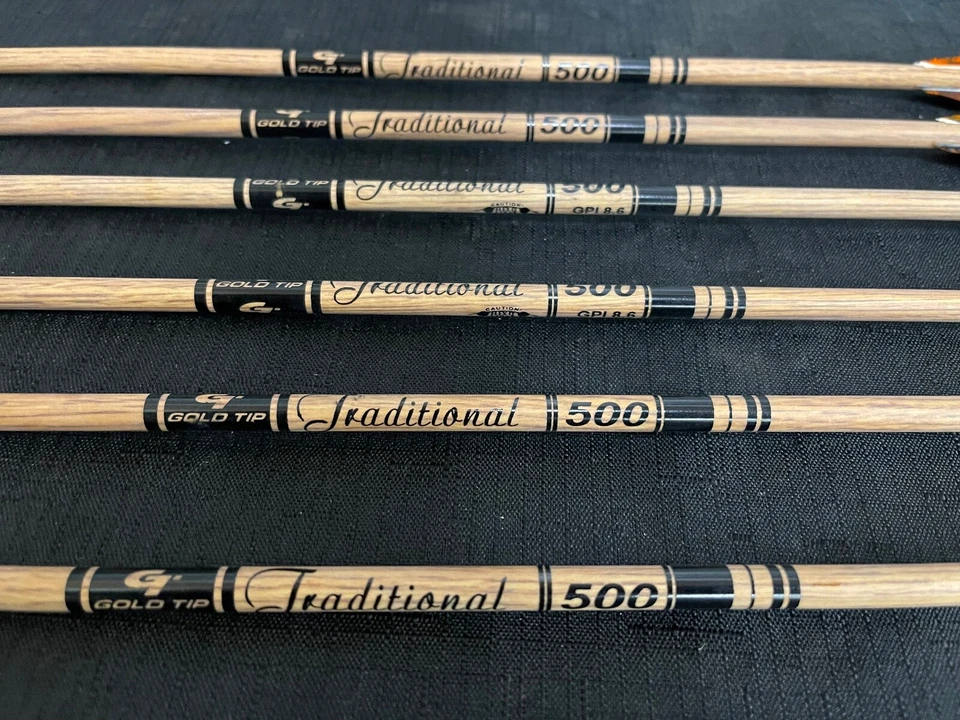 Gold Tip 500 Traditional Hunting Arrows w/ 4" Feathers 6pk BRAND NEW - Image 3 of 4
