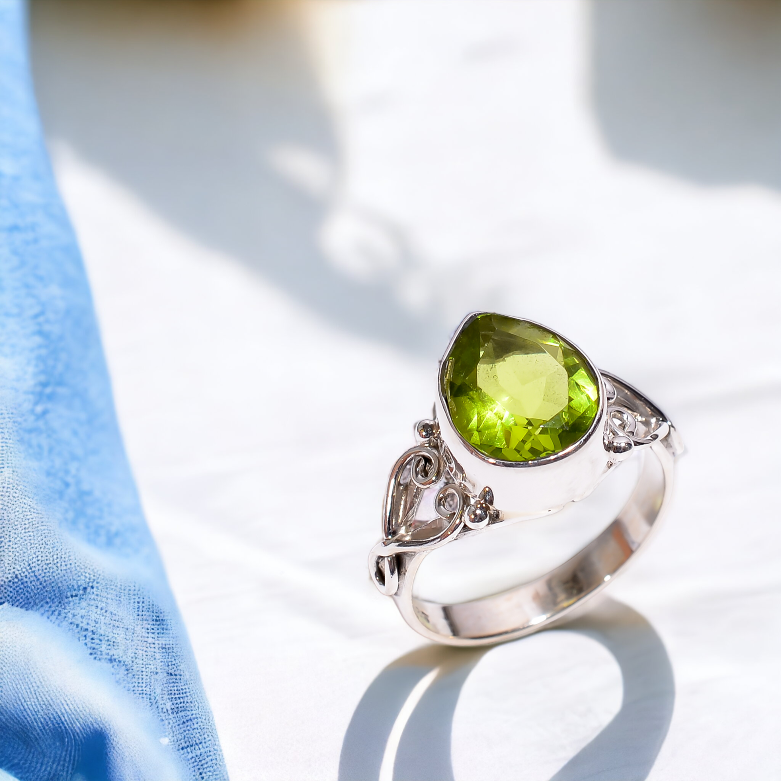 Wedding Gift For Her 925 Silver Natural Peridot Statement Ring Size