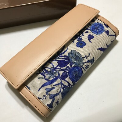 GUCCI Long Wallet flower flora blue beige with box from Japan