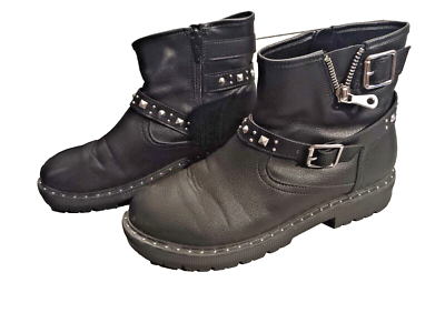 Wonder Nation- Girls Black- Studded, Side-Zip Chelsea Boot- Size:5