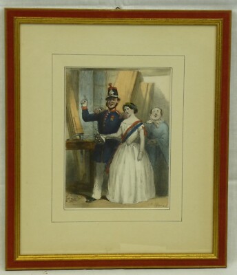 (H198) Lithografie ''Soldat mit Frau'' Charles Vernier (1831-1887)