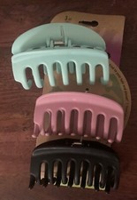 Planet Goody Sustainable Round Claw Clips - 3 Count, black, pink,blue OPEN BOX
