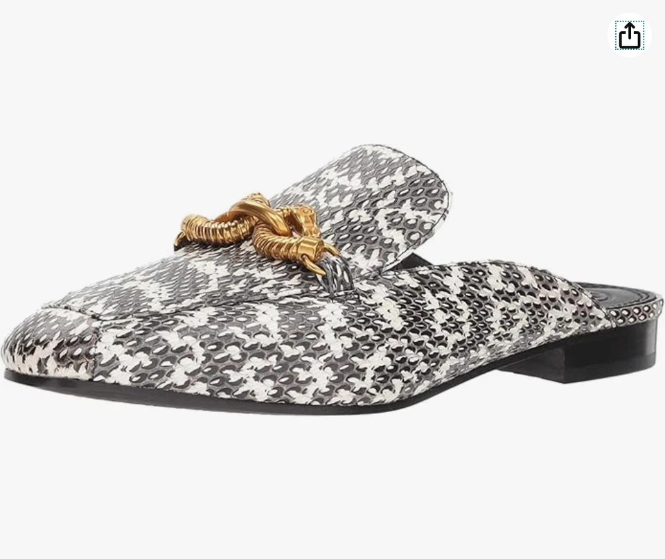 NWOB Tory Burch Gold Horse Roccia Leather Backless Jessa Loafers Mule 8.5 M