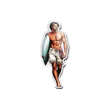 Pack x5 AUTOCOLLANTS STICKERS Surfeur brun planche de surf vinyle chill 9cm