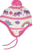 JoJo Maman Bebe 1-2 Years Pink  Cream Fair Isle Knitted Fleece Lined Pompom Hat