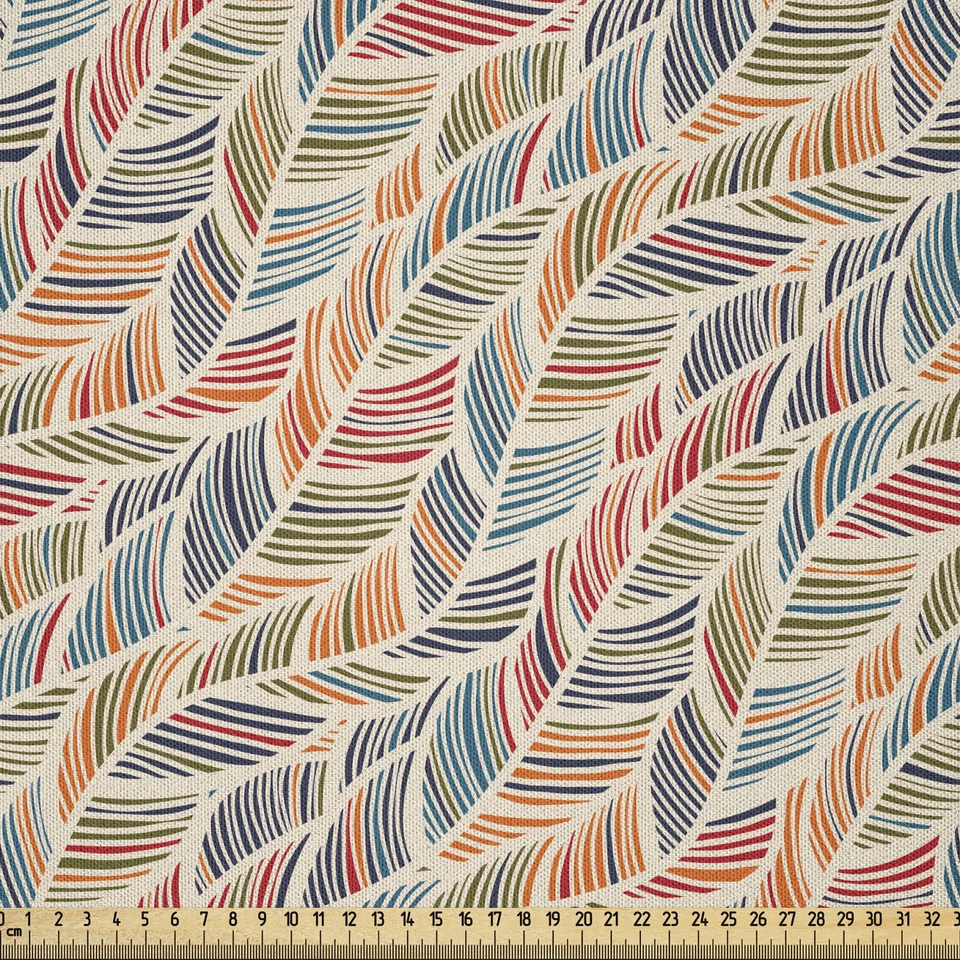 ABAKUHAUS Boho Microfaser Stoff als Meterware Abstrakt Feder Welle