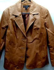 Womens Dialogue Leather Blazer Coat Large Cognac
