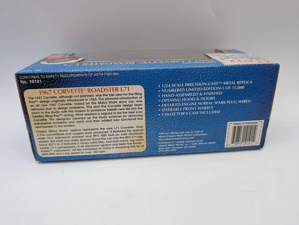 1967 Chevrolet Corvette Roadster L71 Classic Metal Work Blueprint Series LE 1:24 - Image 4 of 4