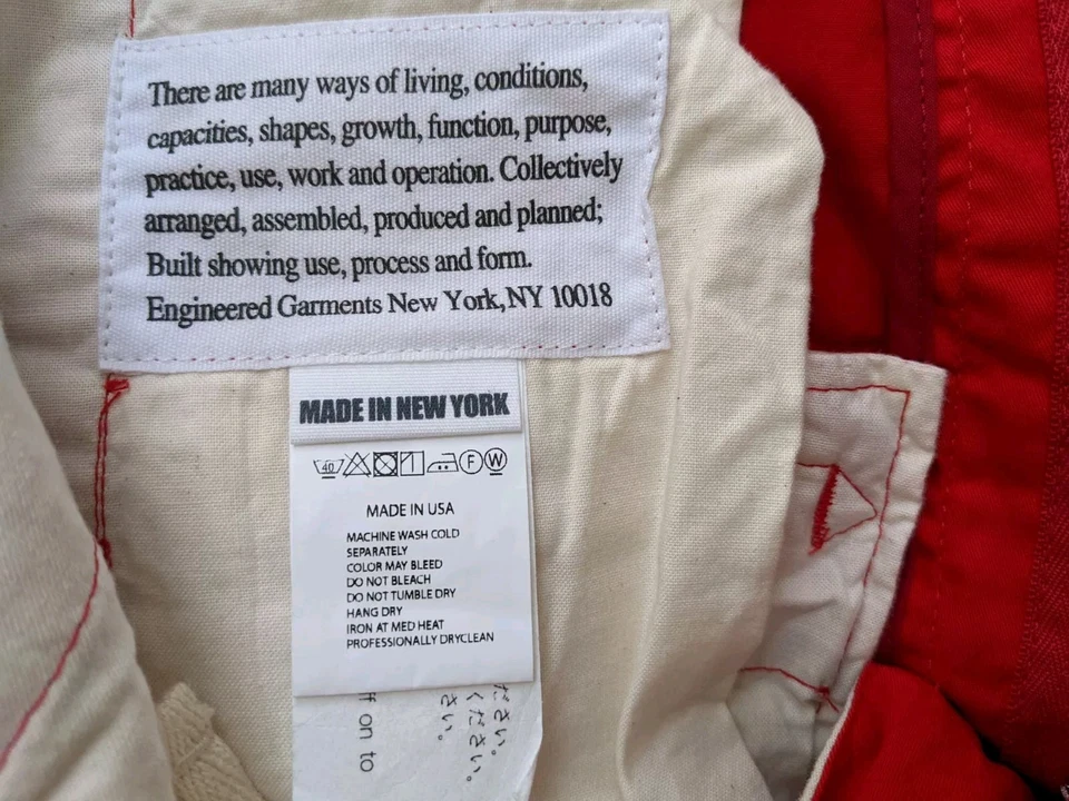 Engineered Garments W31.5 /32 Shorts Soul Red/Small or fit medium - Image 4 of 4