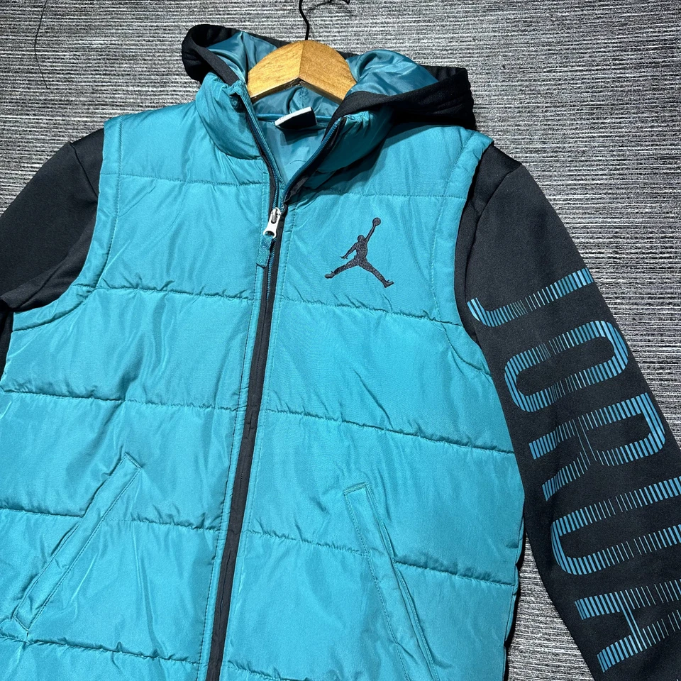 Jordan Jacket Boys S Black Blue Puffer Therma Fit Hoodie - Image 3 of 4