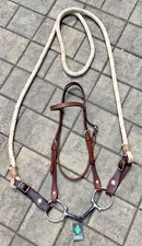 Browband Training Bridle Headstall, Snaffle Bit, Slobber Straps & Rope Reins SET
