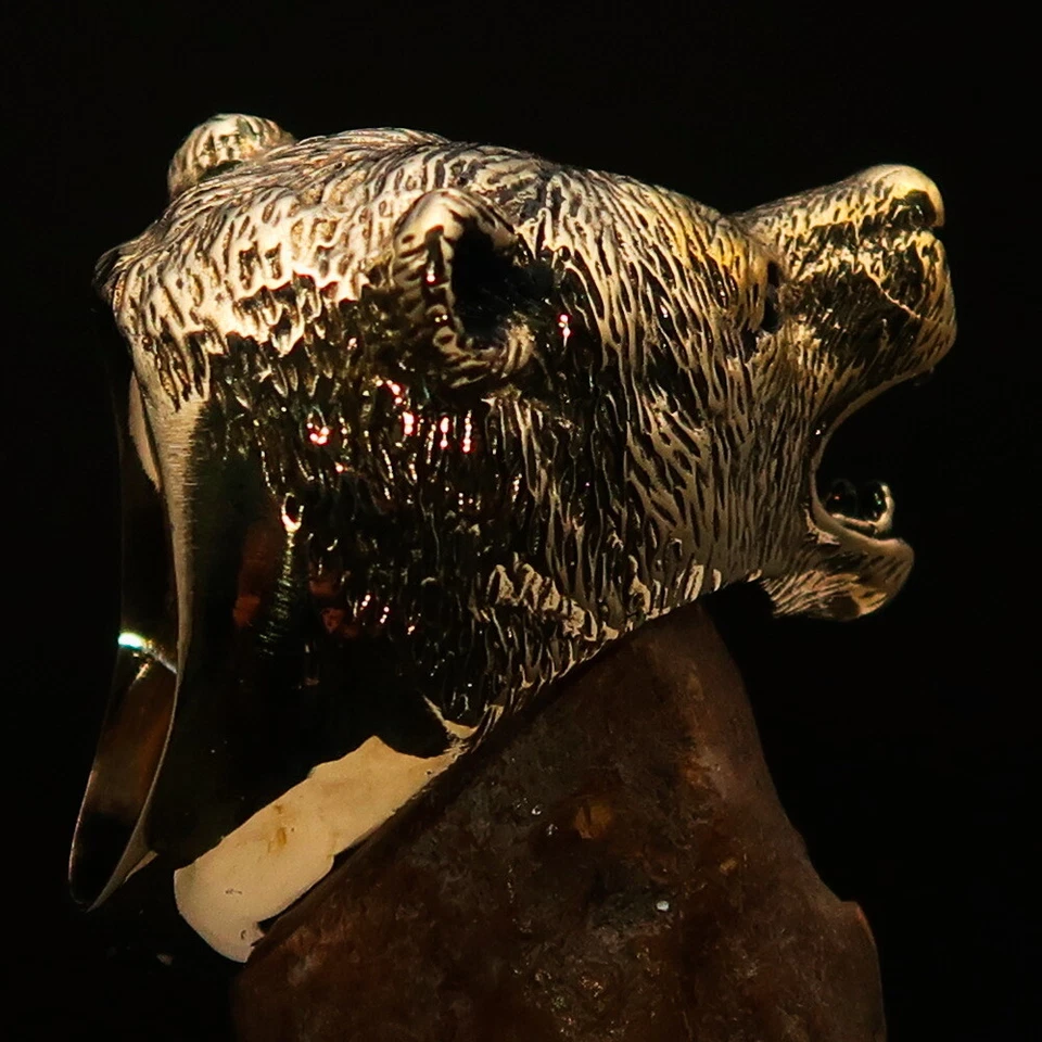ANILLO GRIZZLY, IMPRESIONANTE DISFRAZ DE LATÓN PARA HOMBRE ANILLO DE MOTOCICLISTA CABEZA DE OSO PARDO TALLA 10.5 Foto 4 de 4