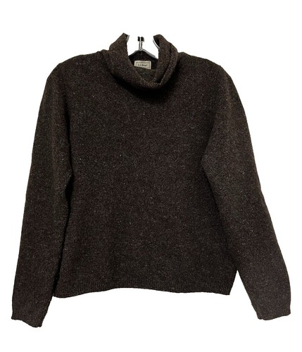 LL Bean VTG Long Wool Tweed Over Coat Women's L Suede Collar Warm