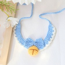 Knitted Cute Soft Adjustable Pet Collar - Bell in Blue - Size M