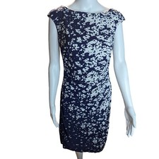 Chaps Women's Sheath Style Dress Navy Abstract Splatter Print Side Ruching Sz M
