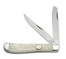Large 2 Blade Trapper Folding Pocket Knife White Pearl Handles