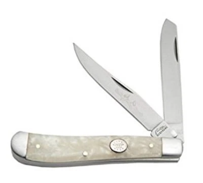 RITE EDGE Large 2 Blade Trapper Folding Pocket Knife White Pearl Handles