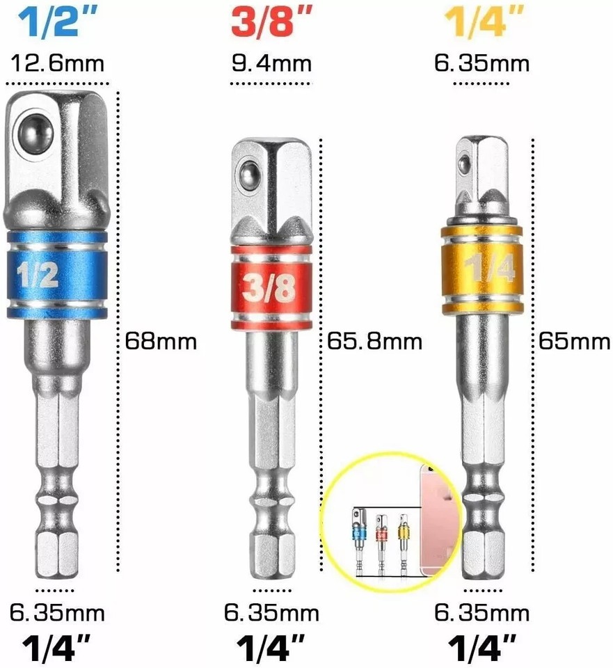4Pcs 105°Right Angle Drill Attachment&Impact Grade Socket Adapter 1/4 ...
