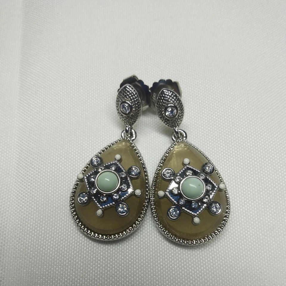 H5 Impressionante Lia Sophia Verde Amarelo Tonificado Strass Stud Pendurado Lágrima... - Imagem 2 de 4