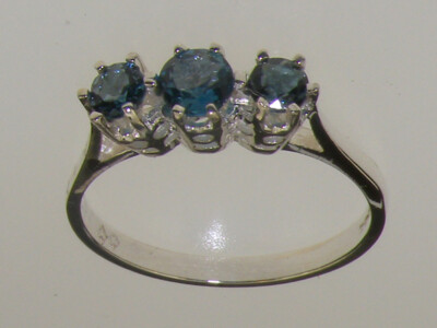 925 Sterling Silver Natural London Blue Topaz Womens Trilogy Ring ...