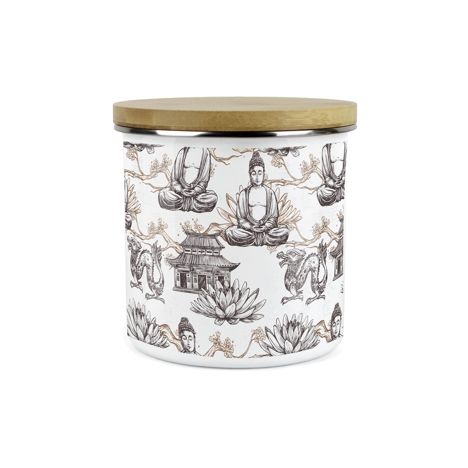 Brown Storage Canister - Oriental Scene Enamel Kitchen Storage Jar