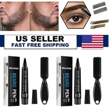 2× Waterproof Beard Pencil Filler Hair Grower Long Last Moustache Eyebrow Brush
