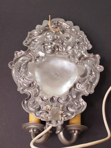 Zinn Wandleuchter, Blaker, elektrifizier für 2 Kerzenbirnen, Ludwig Mory München - Bild 9 von 14