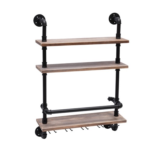 Industrial Pipe Shelf Bar Wine Rack Shelves Wall Mounted + Glass Bottle Holder - Picture 15 of 27