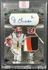 JA'MARR CHASE 2021 PANINI BLACK ROOKIE MATERIALS EMERALD RC PATCH AUTO 10/10