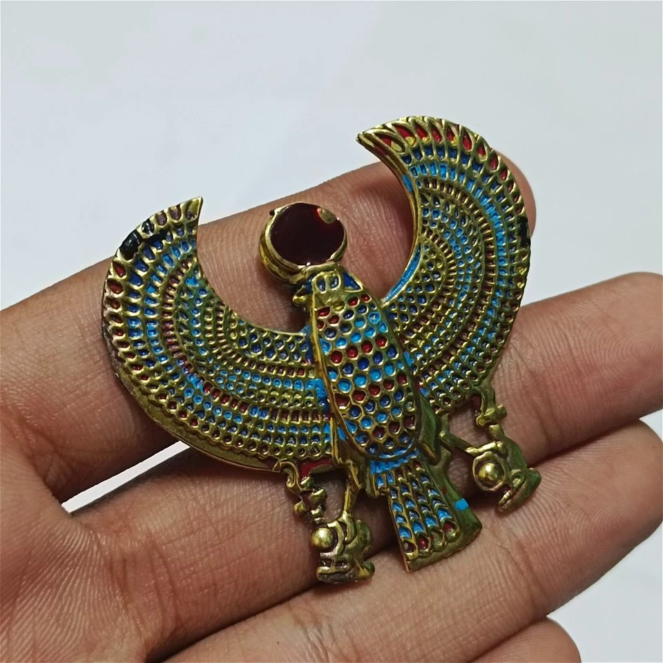 Anillo Halcón Faraónico Símbolo Horus Egipcio Joyería en Tonos Dorados y Azules Foto 4 de 4