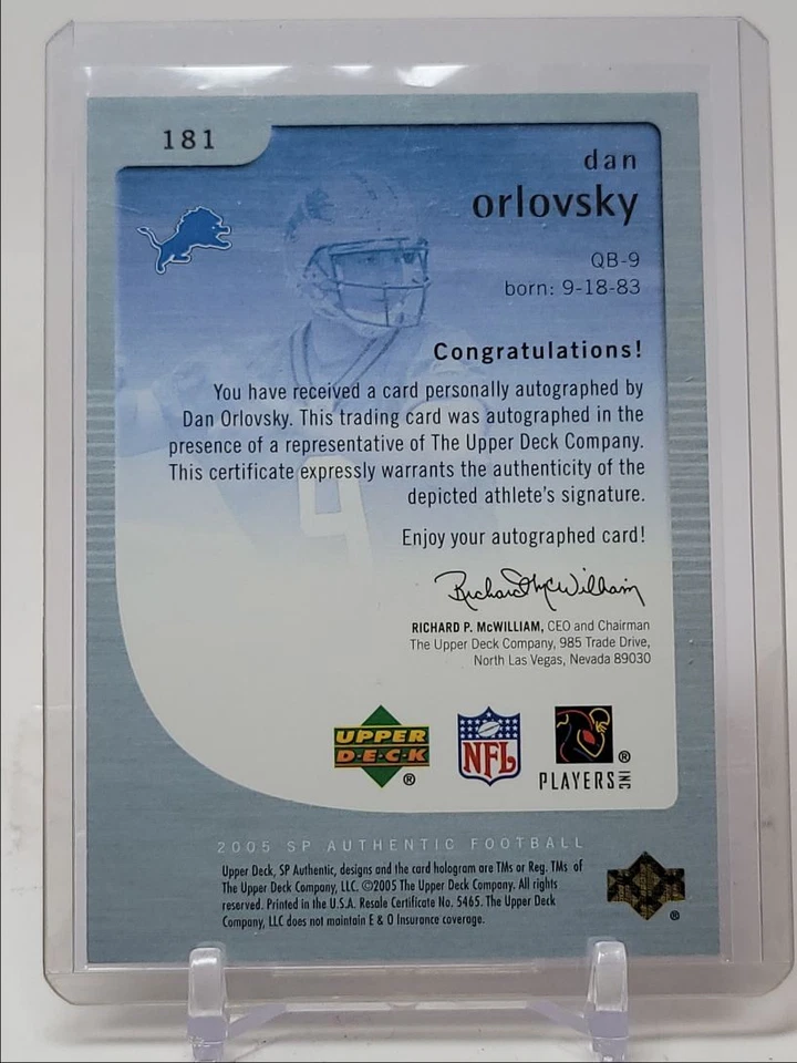 DAN ORLOVSKY 2005 SP AUTHENTIC ROOKIE AUTHENTICS AUTOGRAPH RC AUTO /850 Q3933 - Image 2 of 2