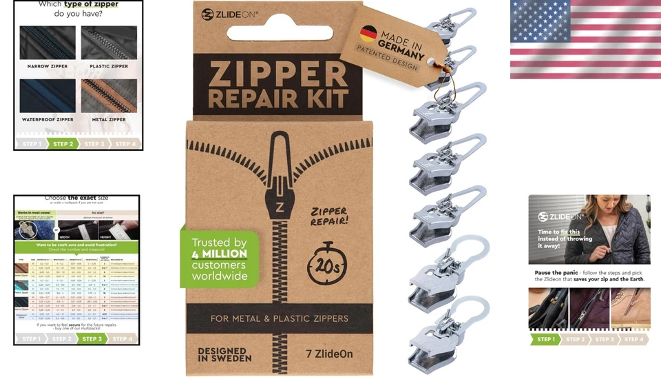 Zipper Pull Replacement 7pcs - Silver Large - Image 2 of 4