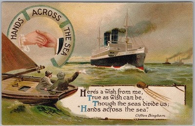 Hands Across the Sea Ocean Liner Postcard Clifton Bingham Poem H83