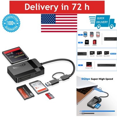 SmartQ 4 in 1 USB C SD Card Reader Adapter - Dual Connector, Fast Transfer