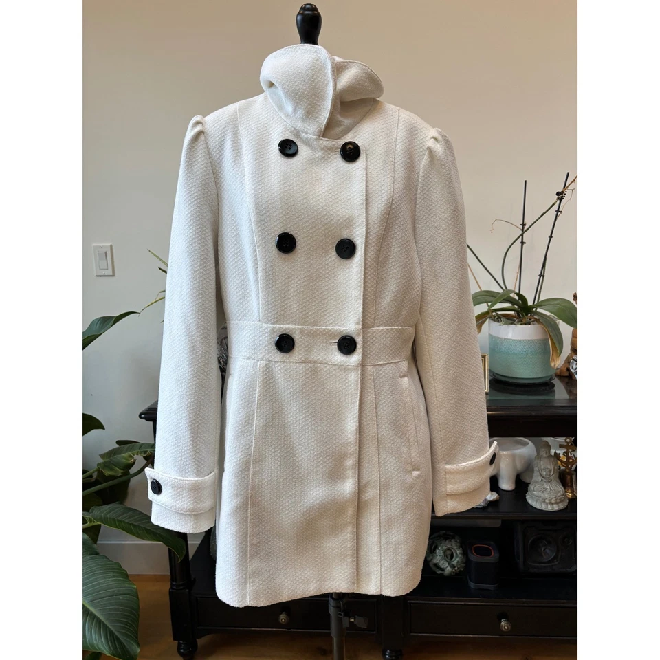 VTG Rickis Large Winter white Textured Double Breasted PeaCoat Minimalism preppy - Image 3 of 4