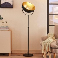 Lindby Stehlampe Schwarz Gold, Stehleuchte Metall Mit FußSchalter, Standleuchte