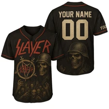 Custom Slayer Baseball Jersey   3D Skull Heavy Metal Shirt   Personalized Rock B