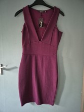 BNWT Boohoo Size 8 Purple V Neck Sleeveless Knee Length Dress (825/219/v)
