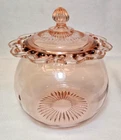 Hocking Glass Pink Old Colony Open Lace Cookie/Candy Jar w/ Lid - Depression