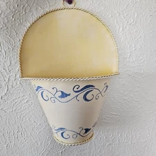 Metal Tole Floral Swirl Wall Decor Pocket Planter Vase Vintage Farmhouse Cottage