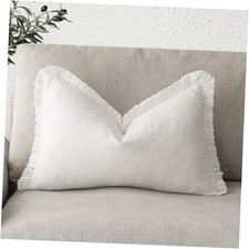 Decorative Linen Fringe Lumbar Throw Pillow 20" x 12" Pack of 1 Cream White