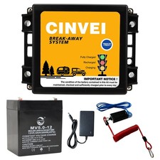 Trailer Brakes Breakaway Kit with Charger, LED Indicator, Switch, 12V 5AH Bat...