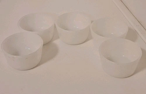 Vintage 1950s Glasbake Milk Glass Set Of Five Custard Cups